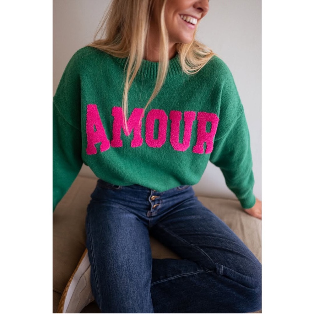 Green and Pink 'Amour' Sweater
